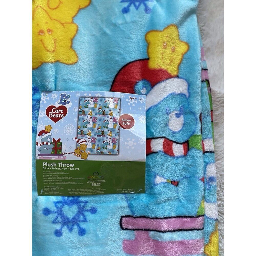 Care Bears Christmas Blanket Throw BLUE 50 X 70” Snowman Holiday Sled‎ Viral NEW - Picture 6 of 16